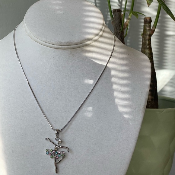Elegant Silver Ballerina Pendant Necklace - Picture 2 of 2
